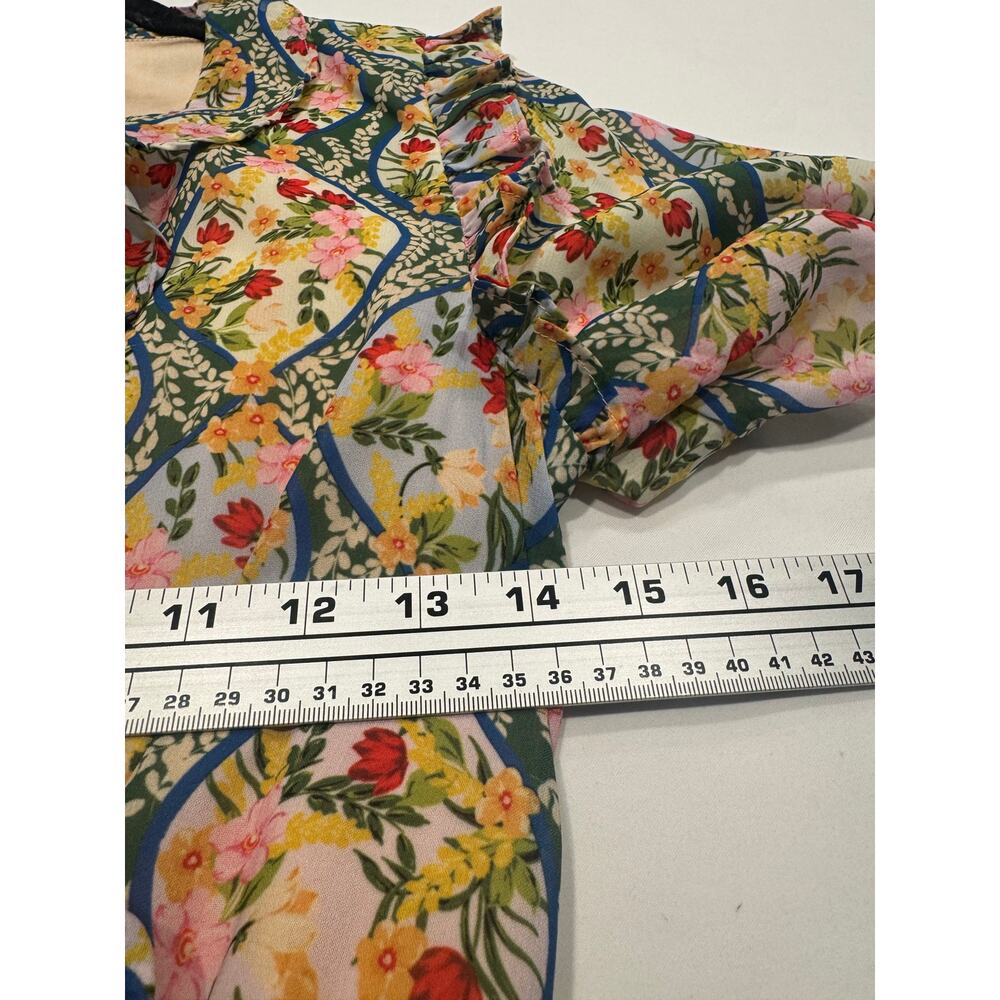 Rachel Parcell Chiffon Floral Surplice‎ Midi Dress XS Trellis Print Short Sleeve - Picture 7 of 11